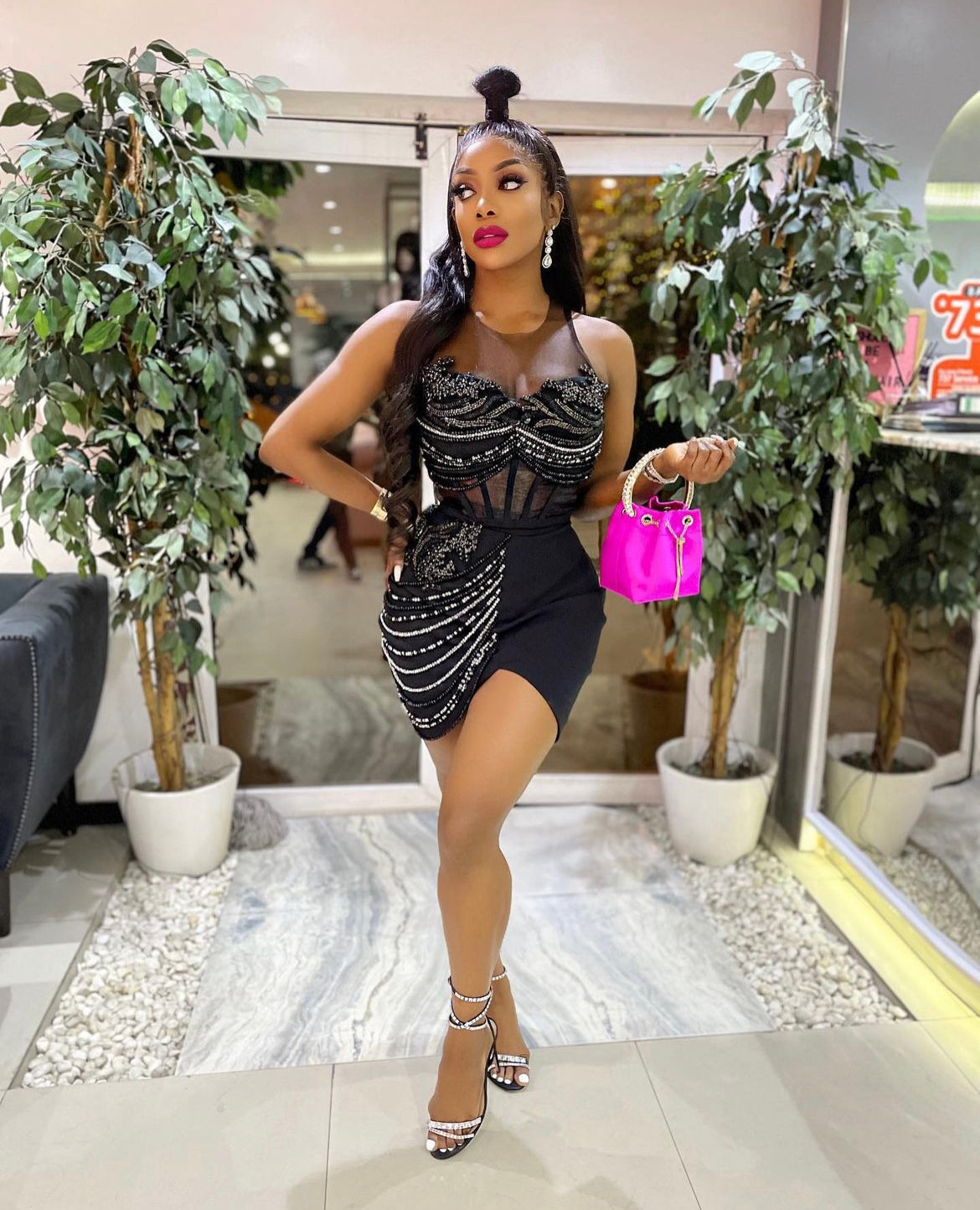 Black beaded 2 piece top&skirt