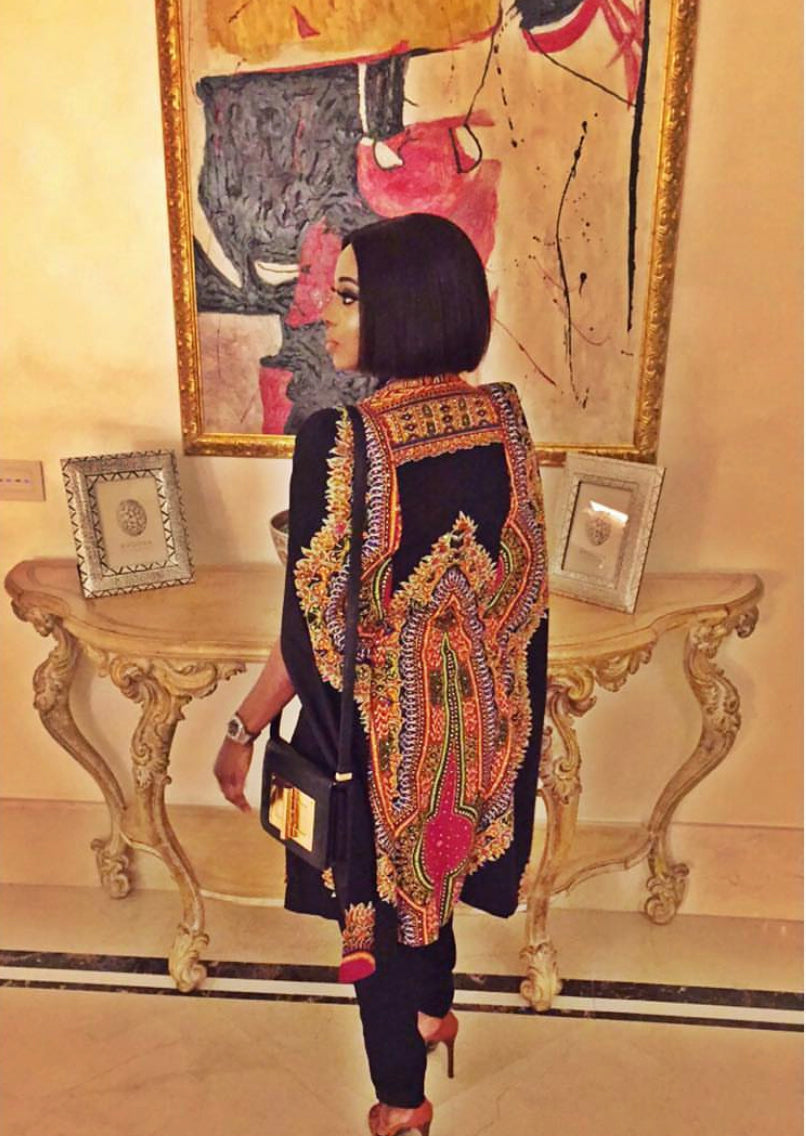 Black stoned kente trench