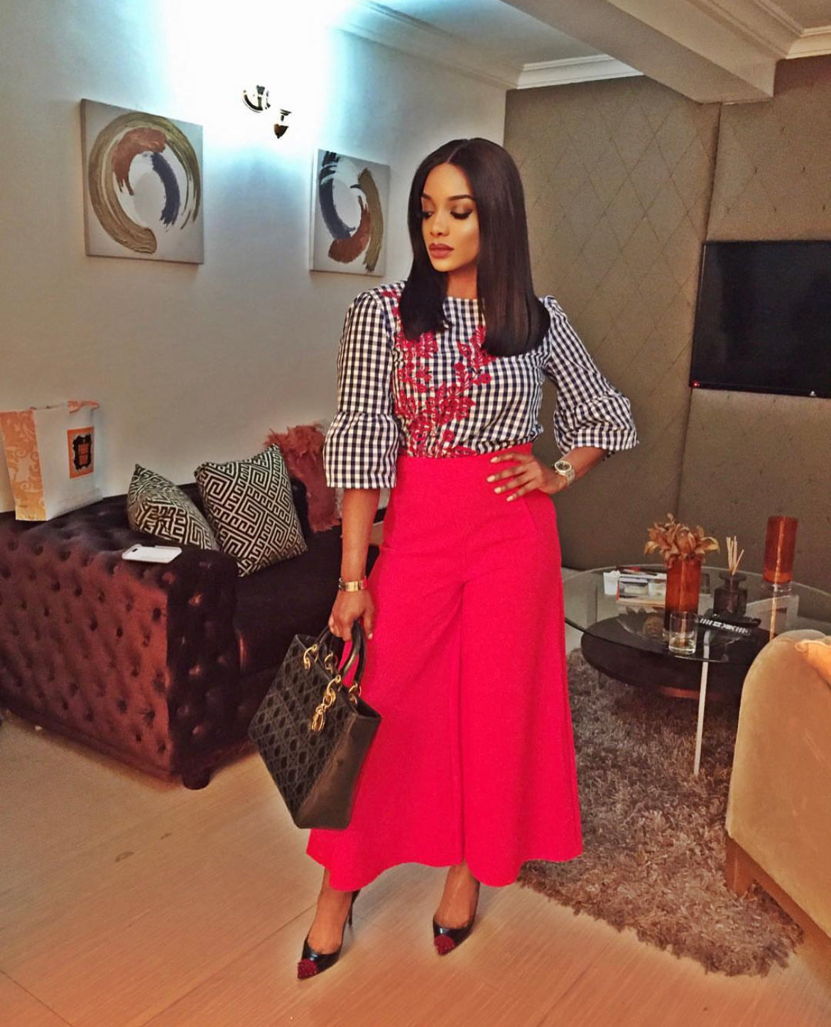 Blue And White Checkered Top