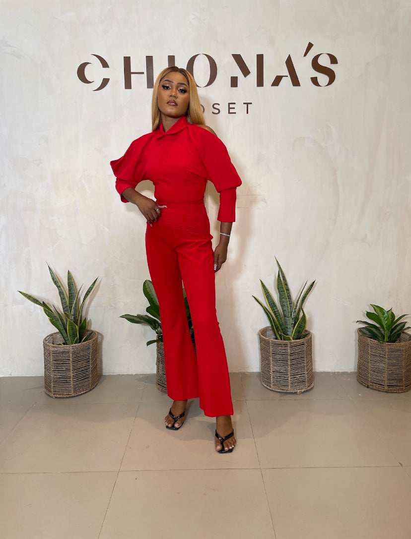 Red two piece top and pant