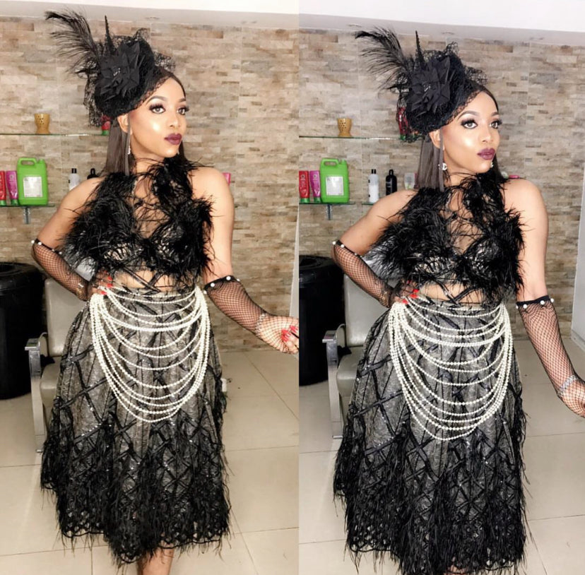 Black feathered skirt