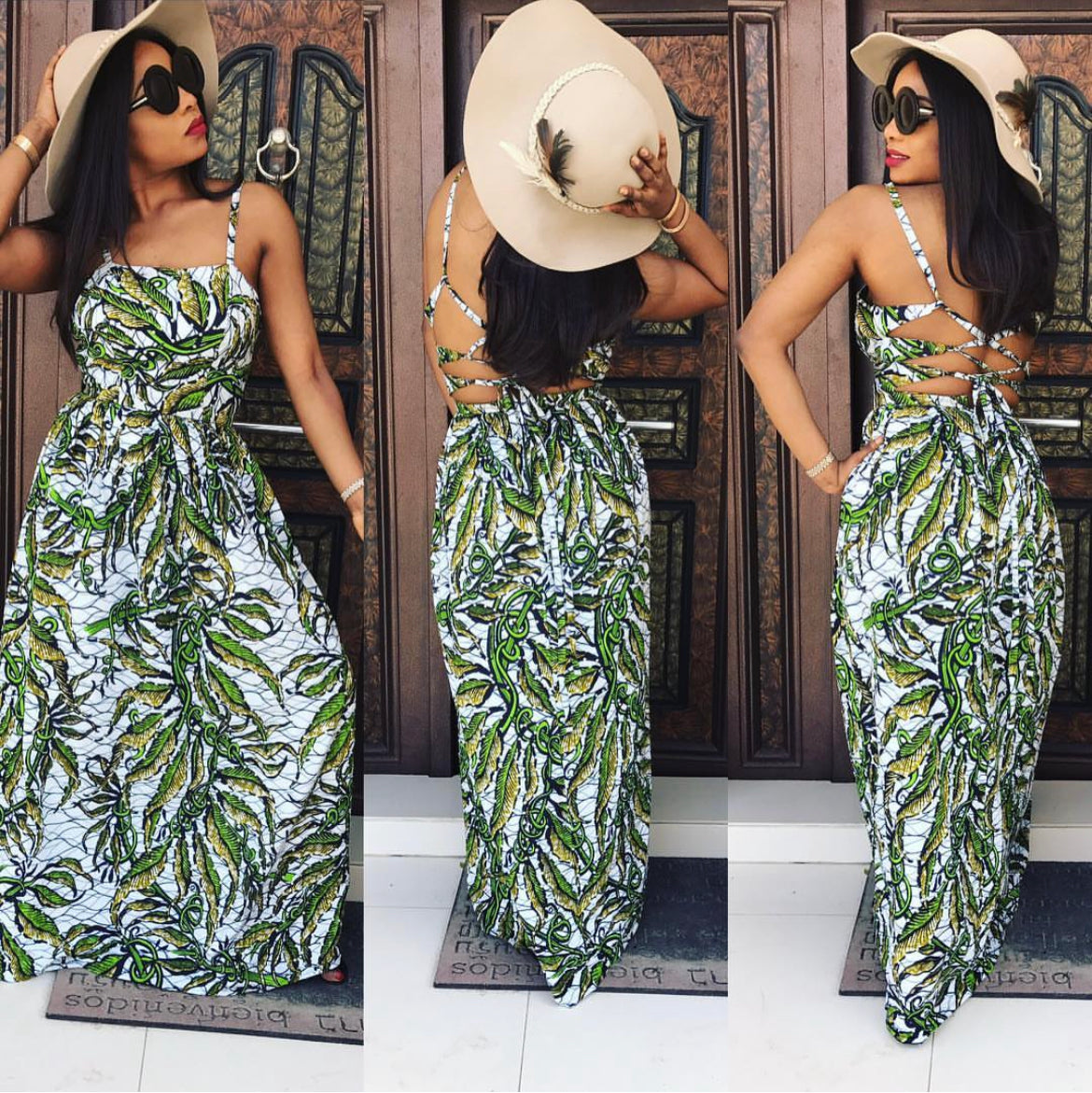 Green stoned Ankara dress