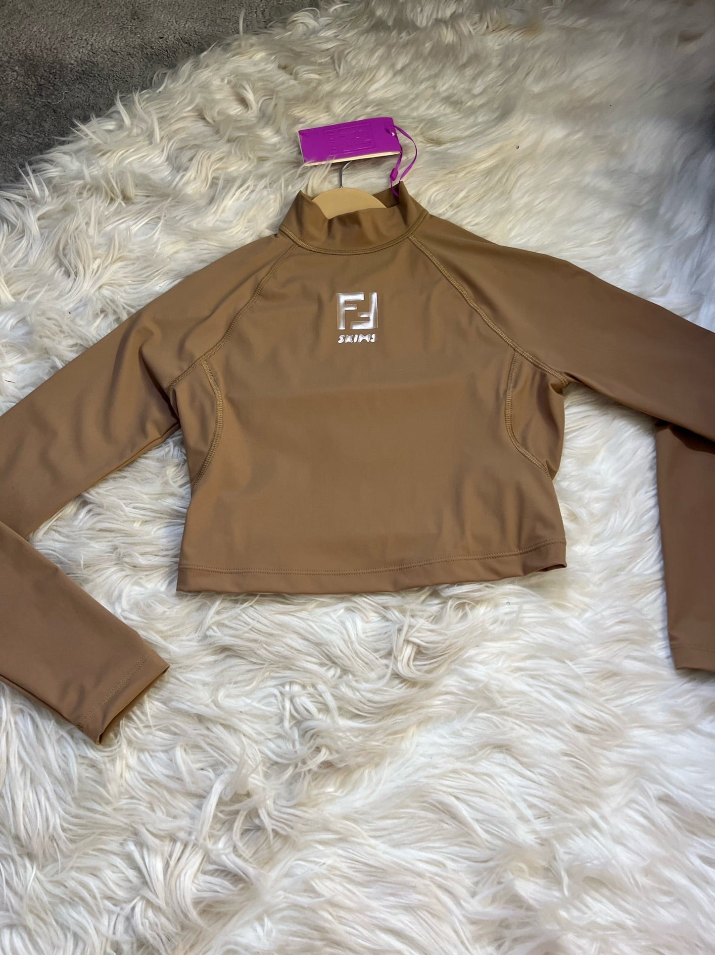 Fendi x Skims Tan Nude Brown Long Sleeve Two-Piece Swimsuit Bikini Set