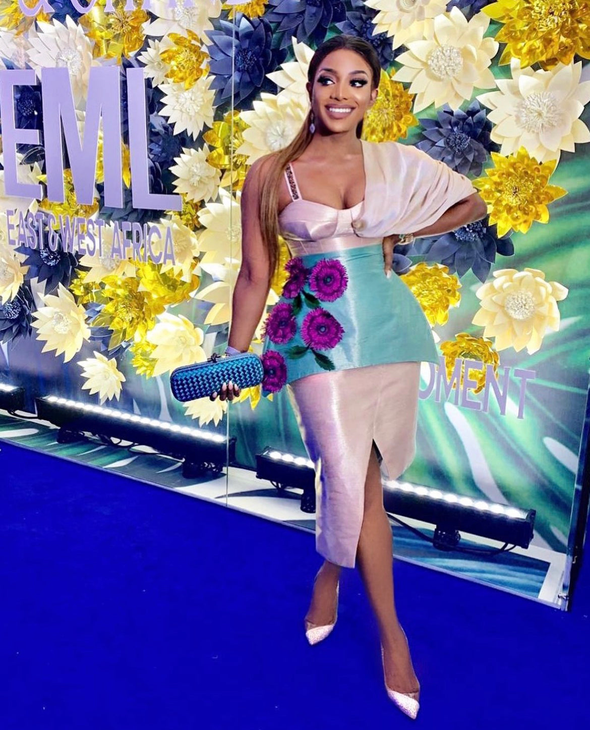 Metallic Nude And Teal 2 Piece Top & Skirt