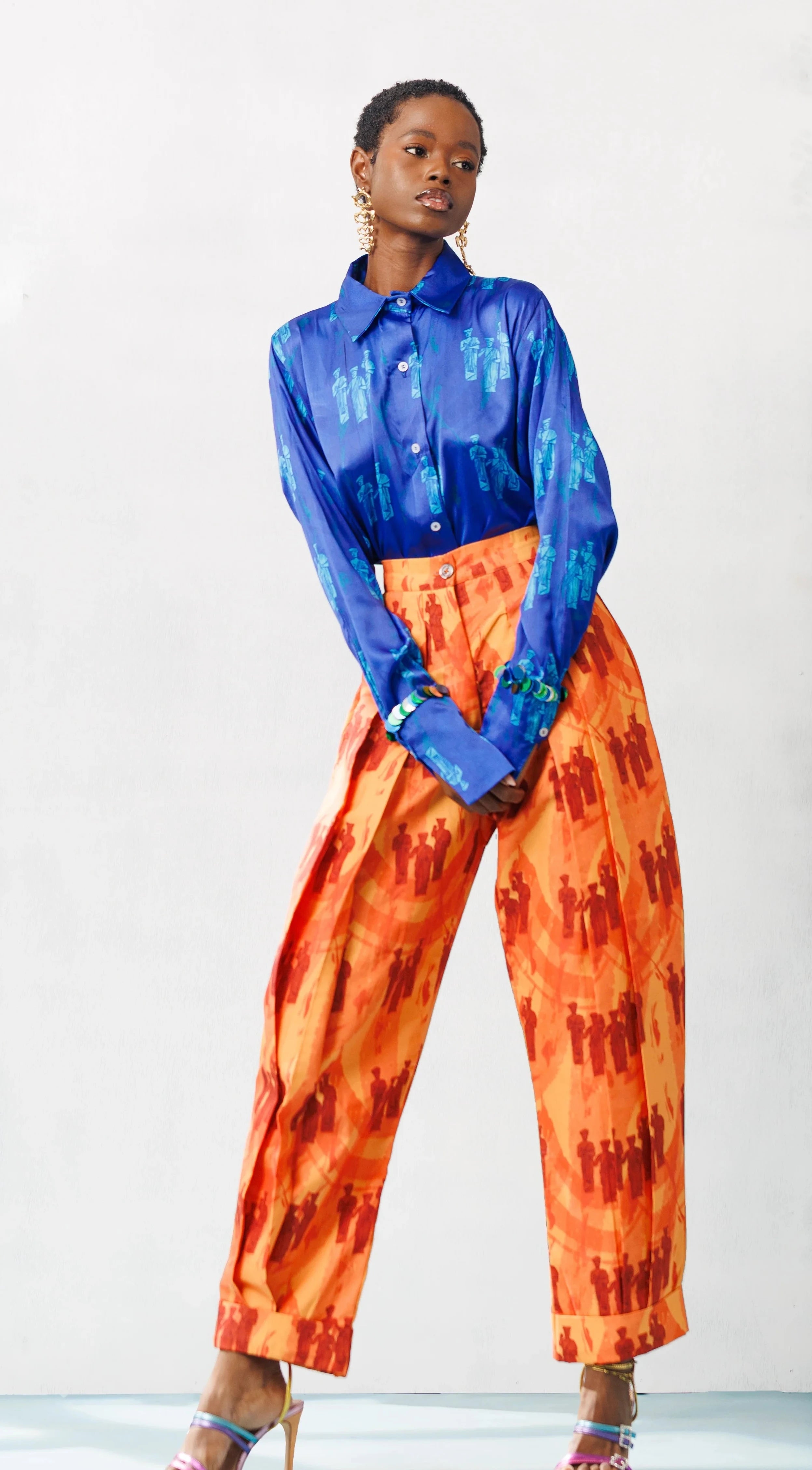 Silk waist beaded shirt
