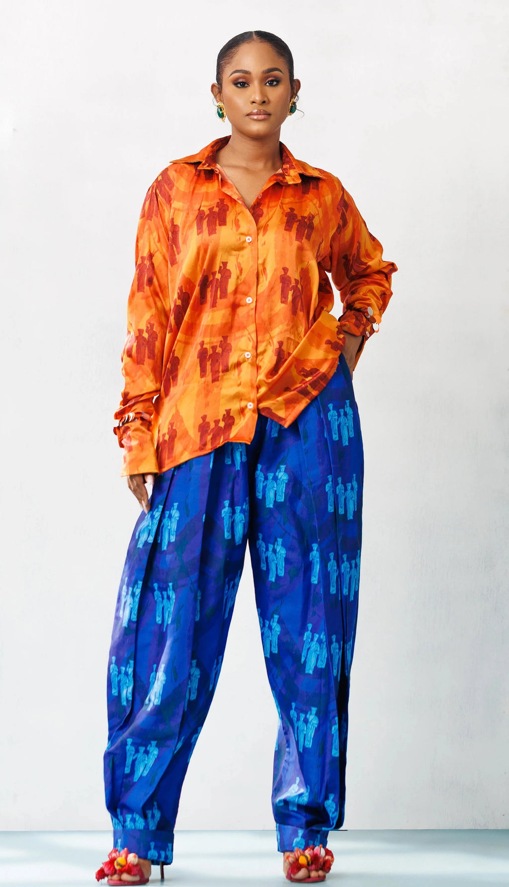 Silk waist beaded shirt