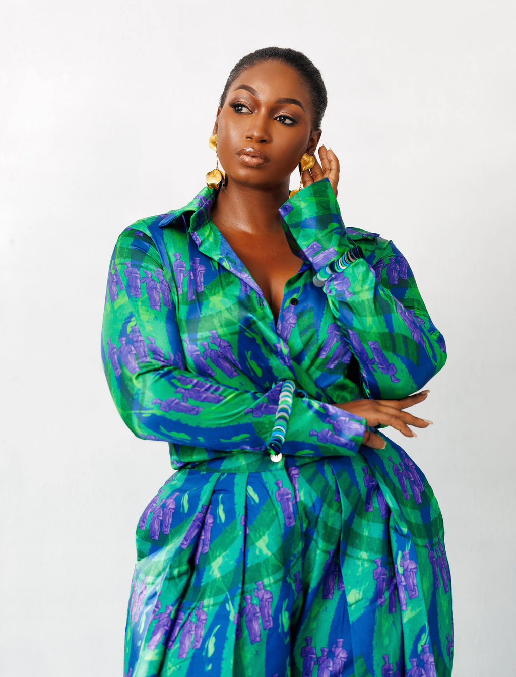 Silk waist beaded shirt