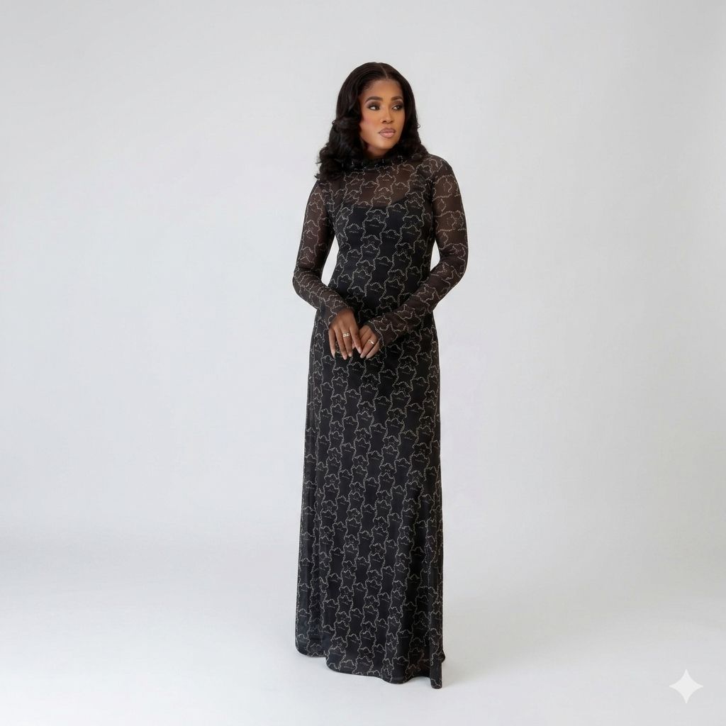 Monogram Turtleneck Long Sleeve Dress