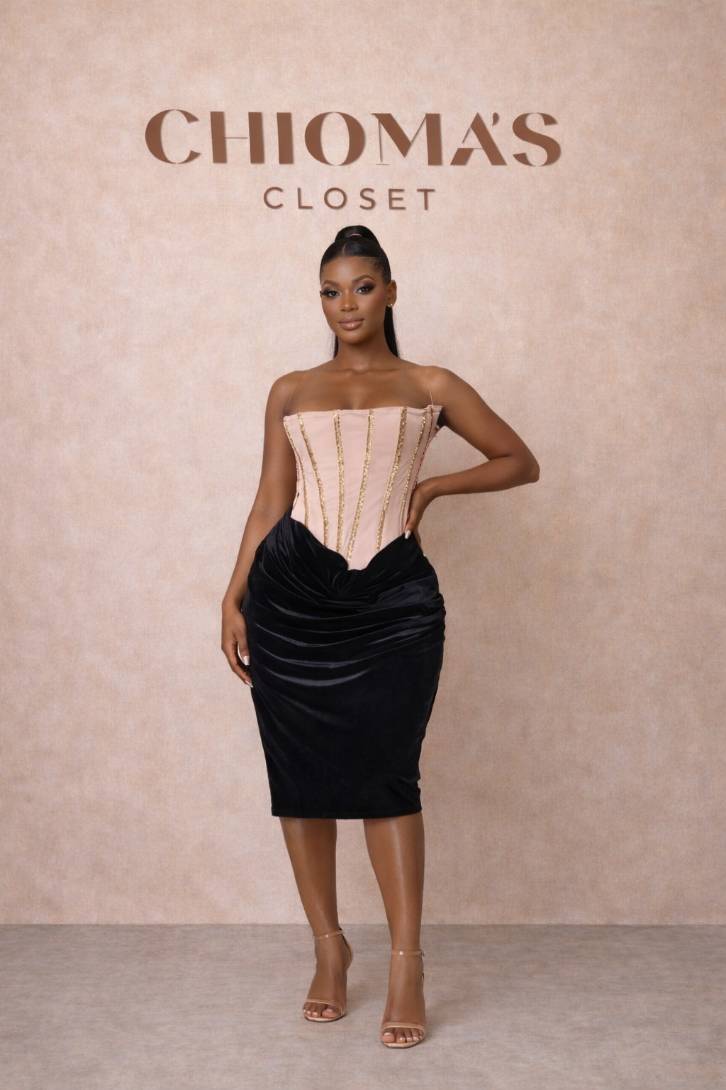 Beige Corset and Black Skirt