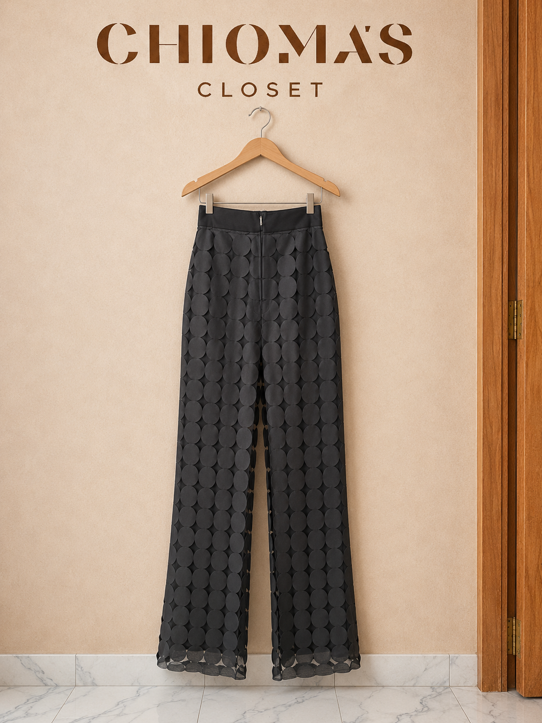 Black Circle Appliqué Wide-Leg Pants