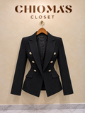 Black Sculpted Double-Breasted Blazer