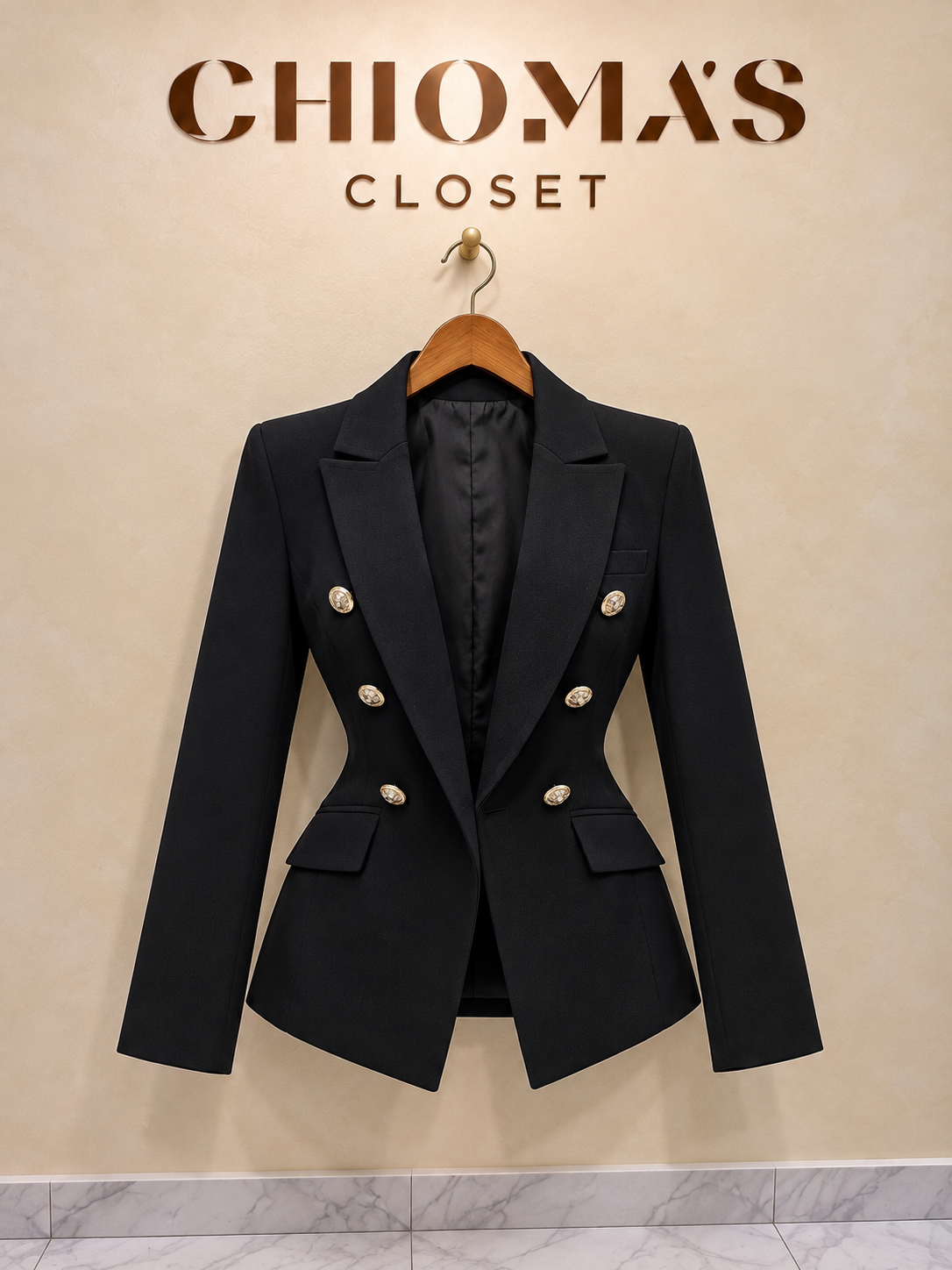 Black Sculpted Double-Breasted Blazer