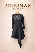 Black Floral Lace Draped Dress