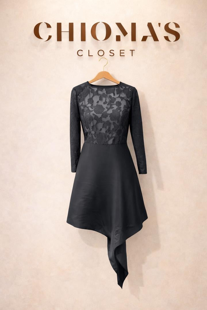 Black Floral Lace Draped Dress