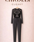 Black Floral Mesh Body Suit and Joggers