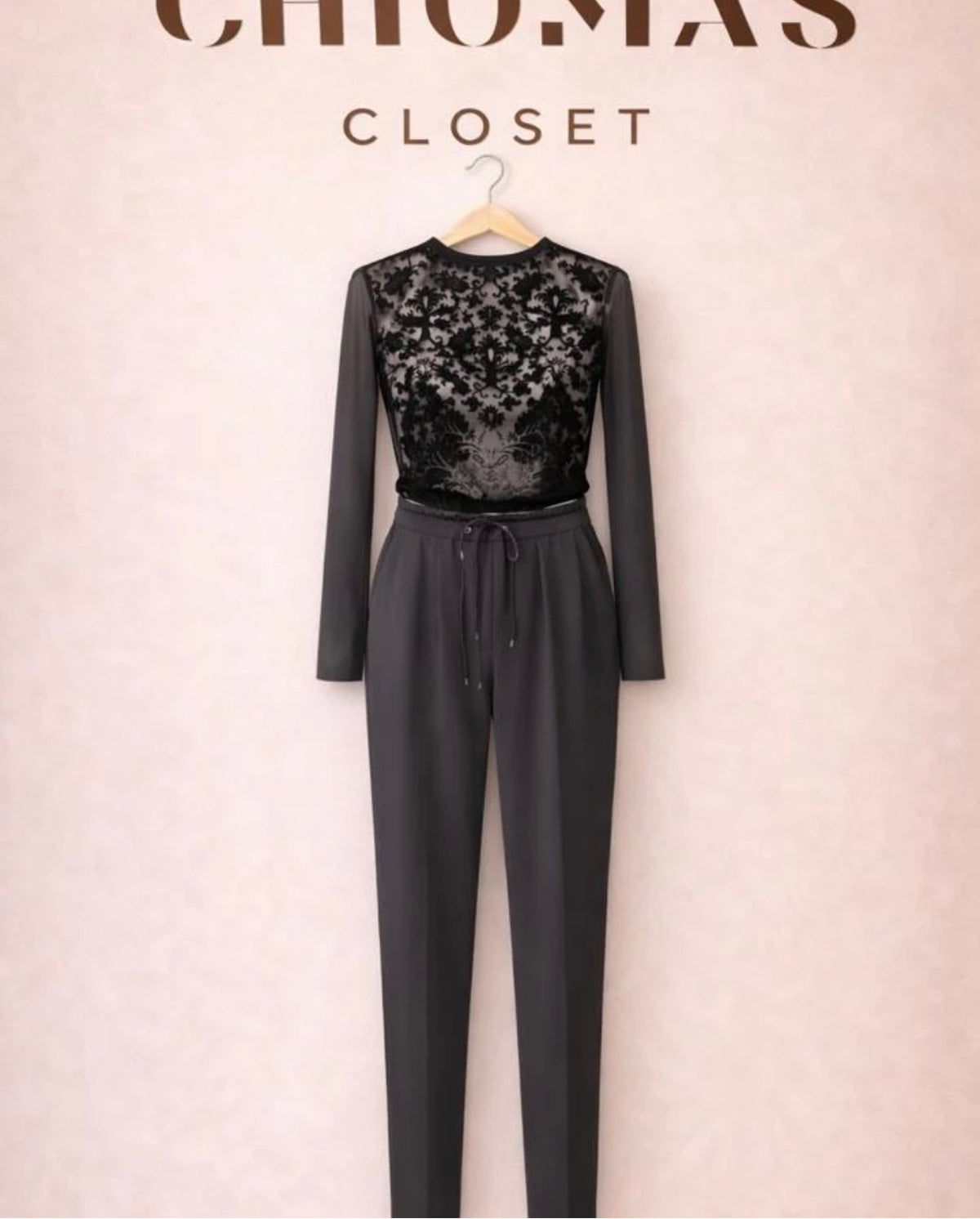 Black Floral Mesh Body Suit and Joggers
