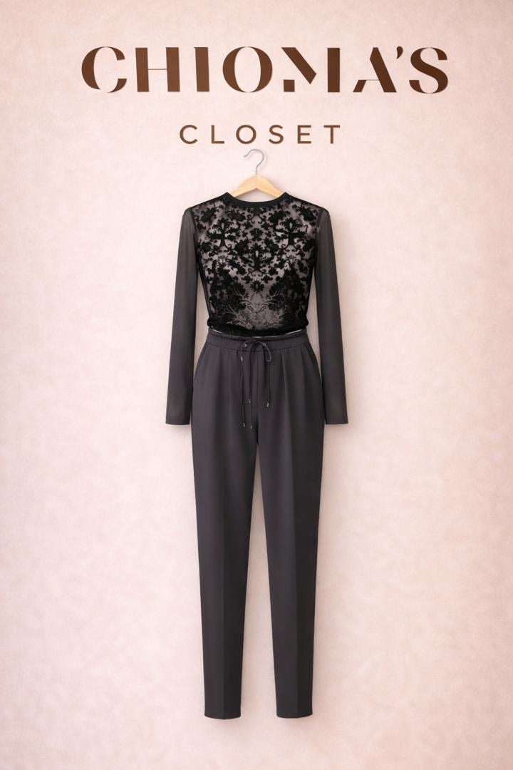 Black Floral Mesh Body Suit and Joggers