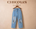 Blue Distressed Denim Trousers