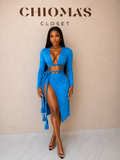Blue Wrap Skirt Set
