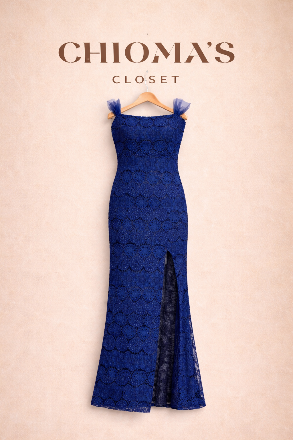 Blue Lace Dress with Thigh Slit