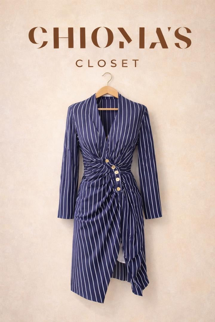 Blue Striped Gathered Dress