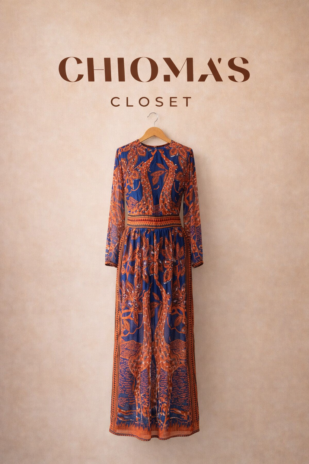 Blue and Orange Animal Print Maxi Dress