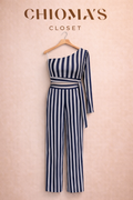 Blue and White Striped Two Piece