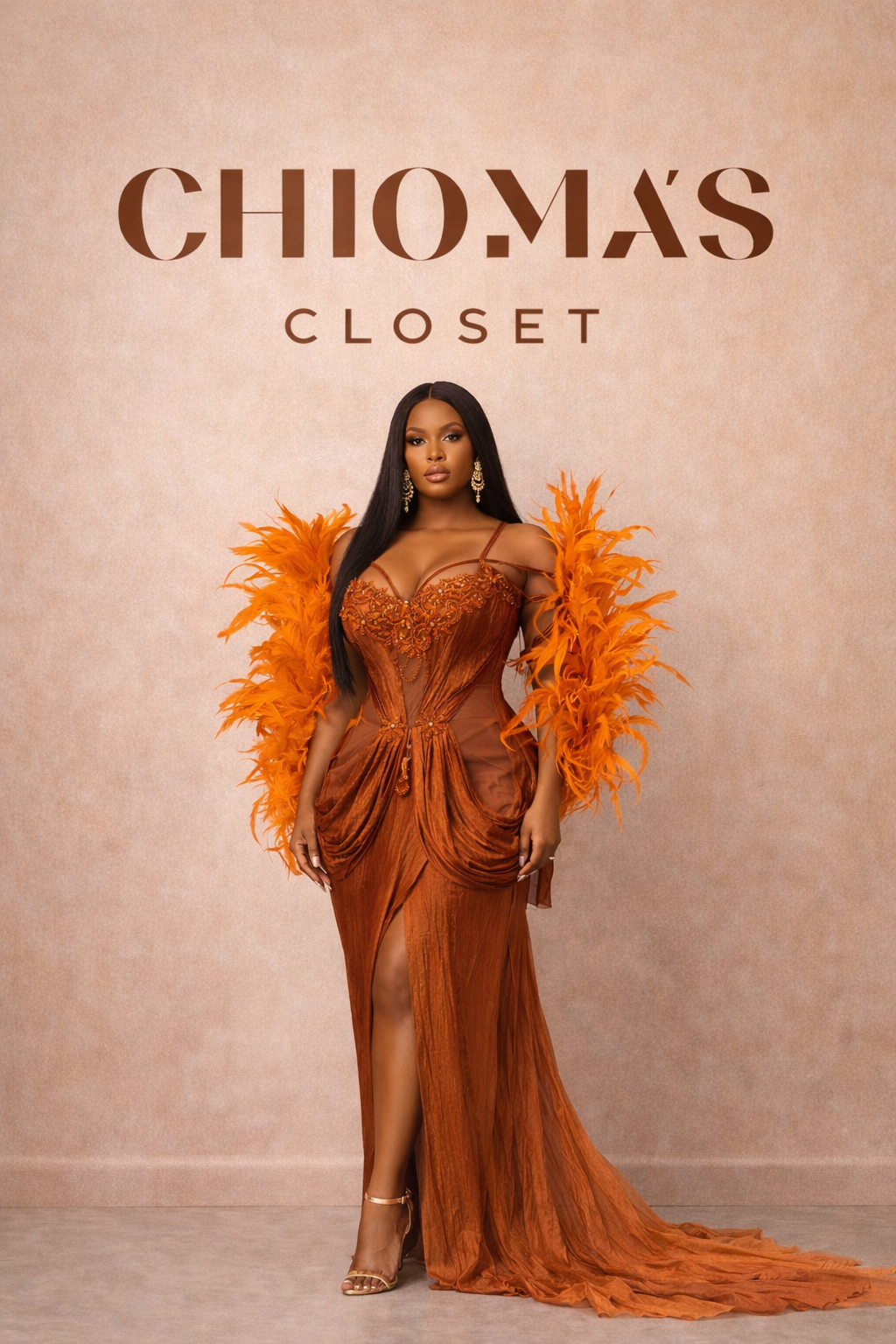 Burnt Orange Feathered Dress