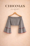 Checkered Ranched Crop Top with Sleeves