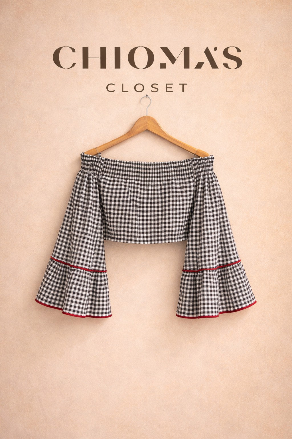 Checkered Ranched Crop Top with Sleeves