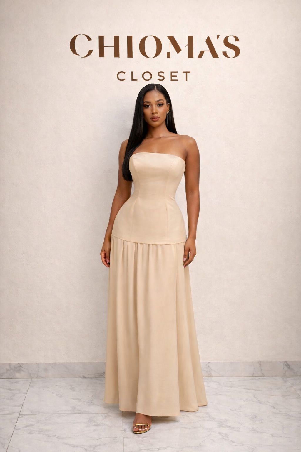 Chioma's Closet Nude Boobtube Maxi Dress