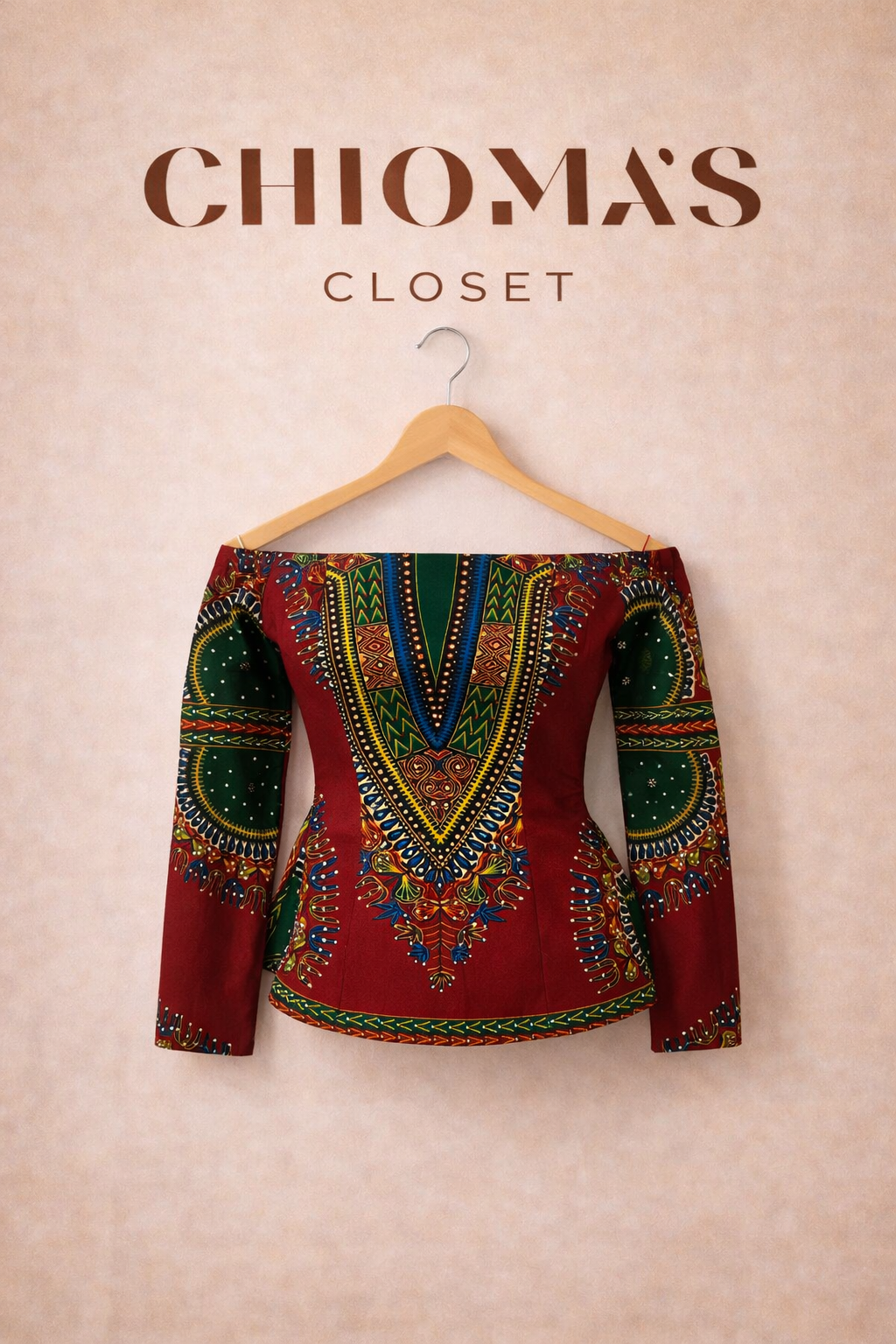 Dashiki Peplum Top with Off-shoulder Neckline