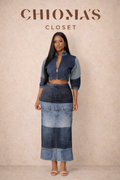 Blue Denim Maxi Skirt and Jacket Set