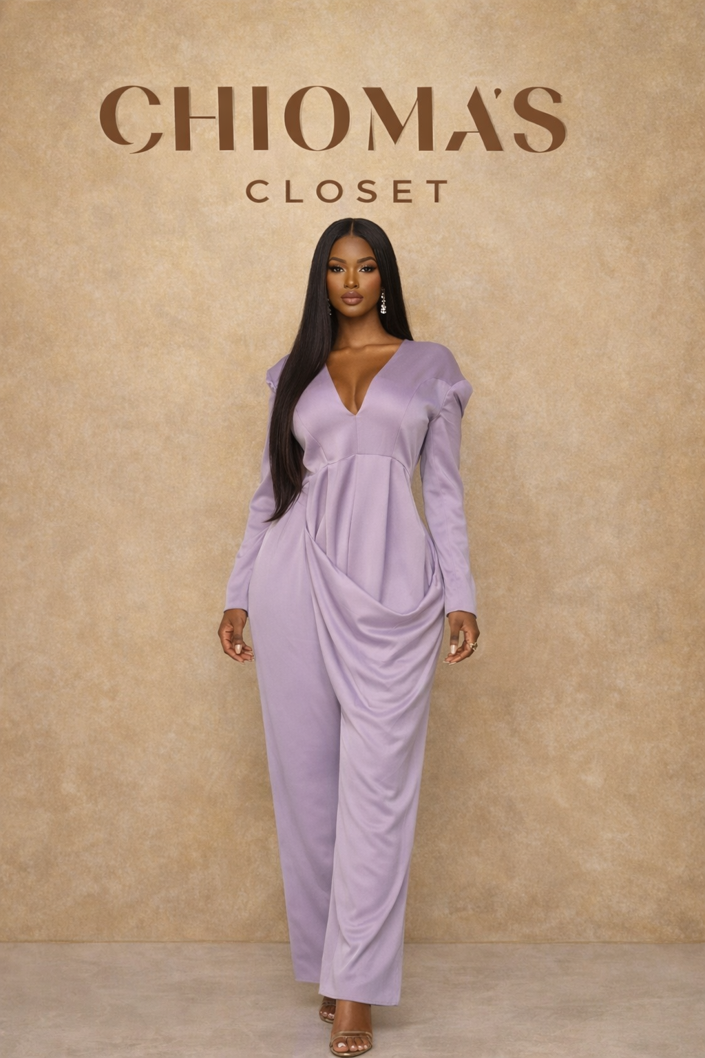 Lilac Low V-neck Jumpsuit with Side Drape