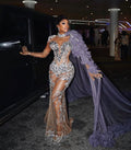 Crystal Diamante Mesh Dress with Cape