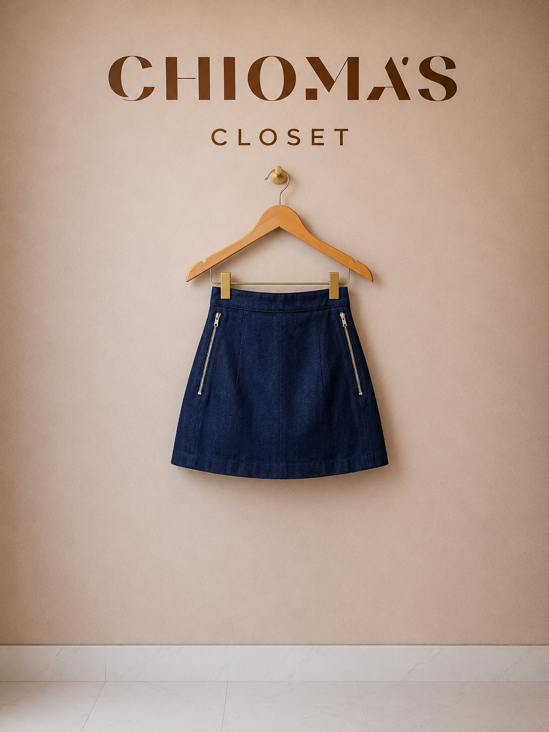 Dark Denim A-Line Skirt With Front Zip Detail