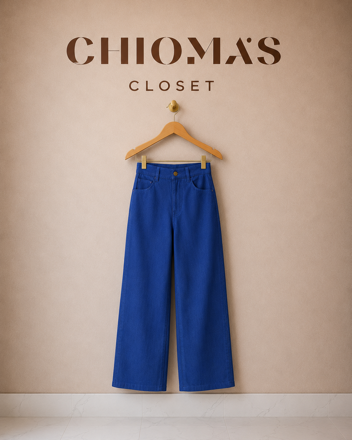 Deep Blue High-Waisted Denim Trousers,
