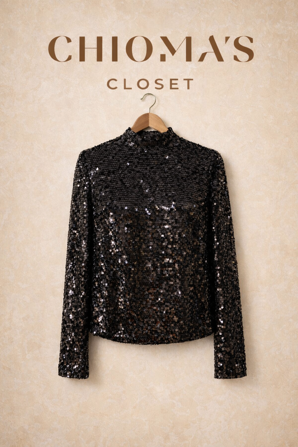 Black Sequin Long-sleeve Top