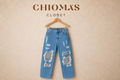 Embellished Light Blue Wash Trousers