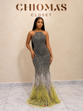 Embellished Ombre Fringe Gown