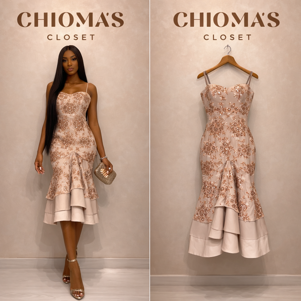 Embellished Beige Midi Dress