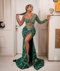Emerald Green Beaded High Slit Dress
