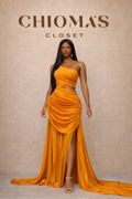 Golden Silhouette Dress with One-shoulder Arm