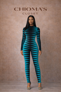 Teal and Black Sweater Jumpsuit With Back Zipper