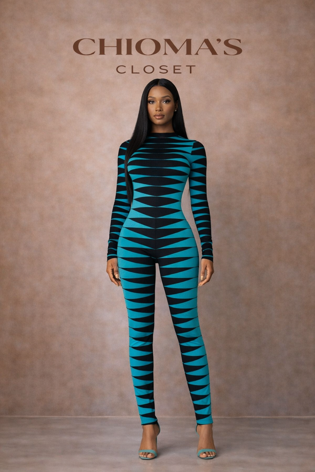 Teal and Black Sweater Jumpsuit With Back Zipper