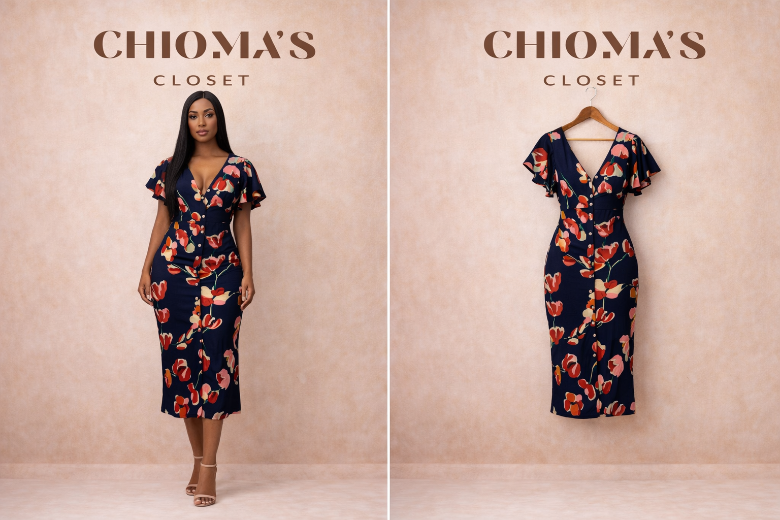 Floral Patterned V Neck With Button Down Details.