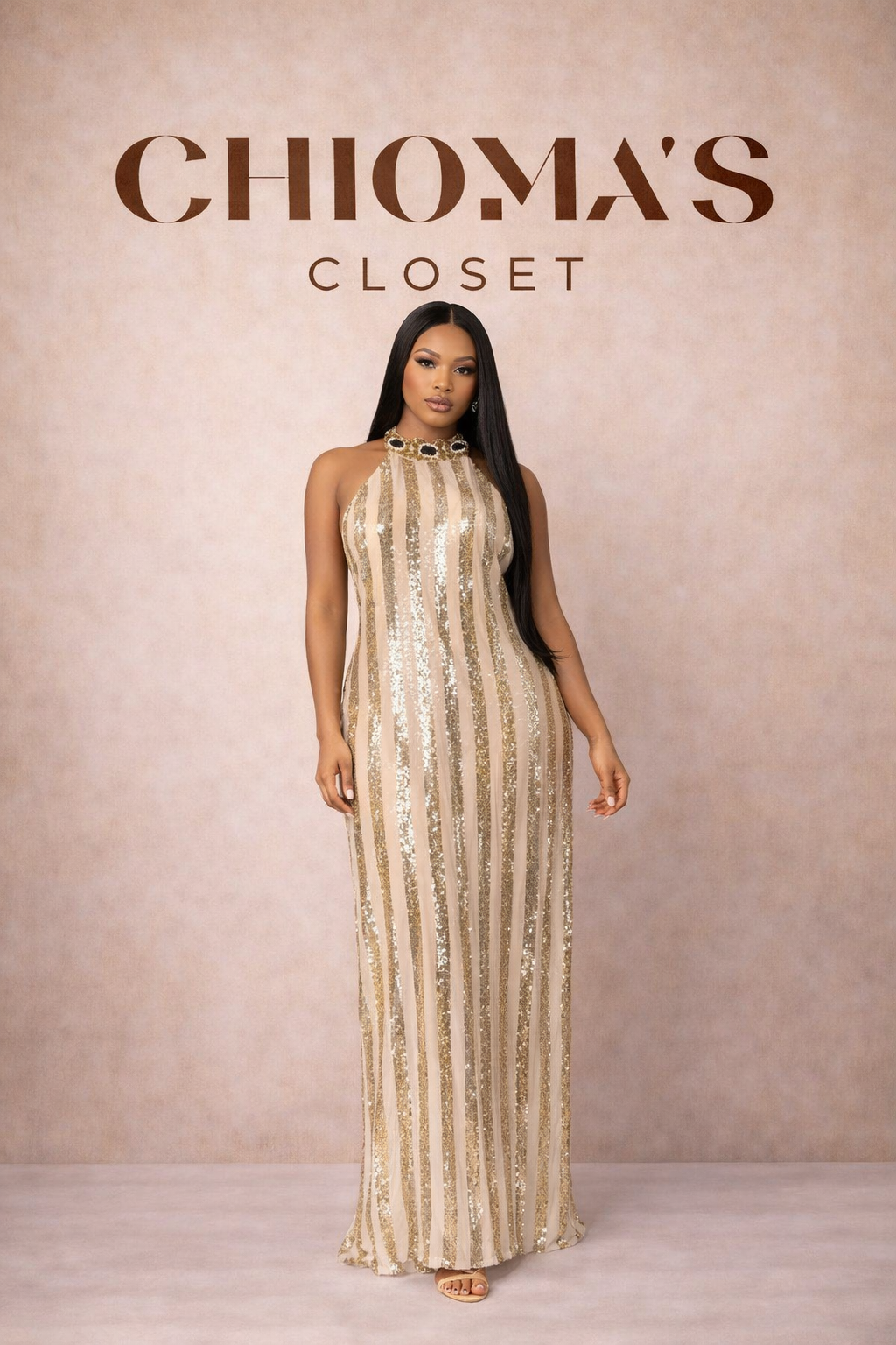 Glitter Striped Halterneck Dress