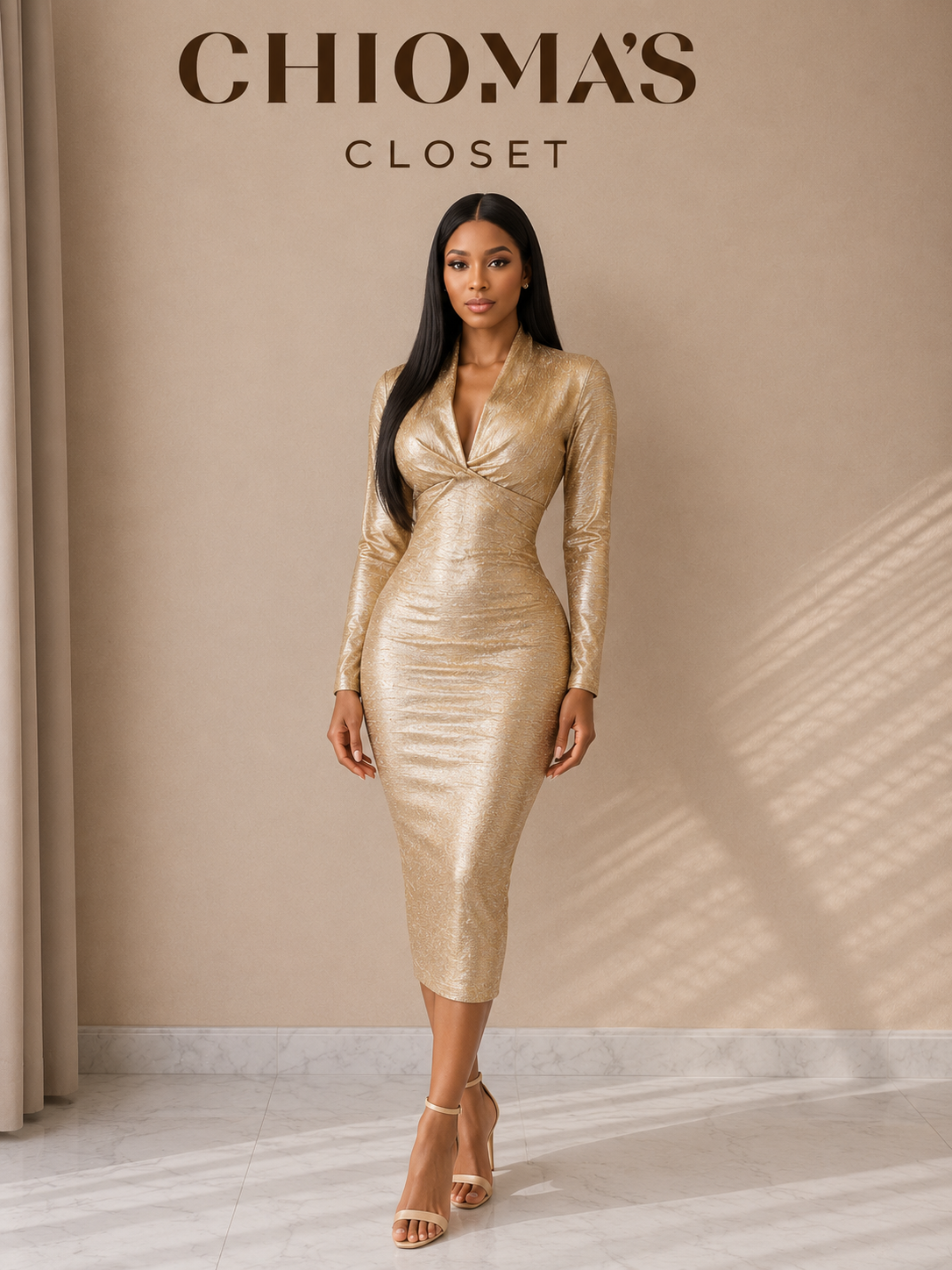 Gold V-neck Dress