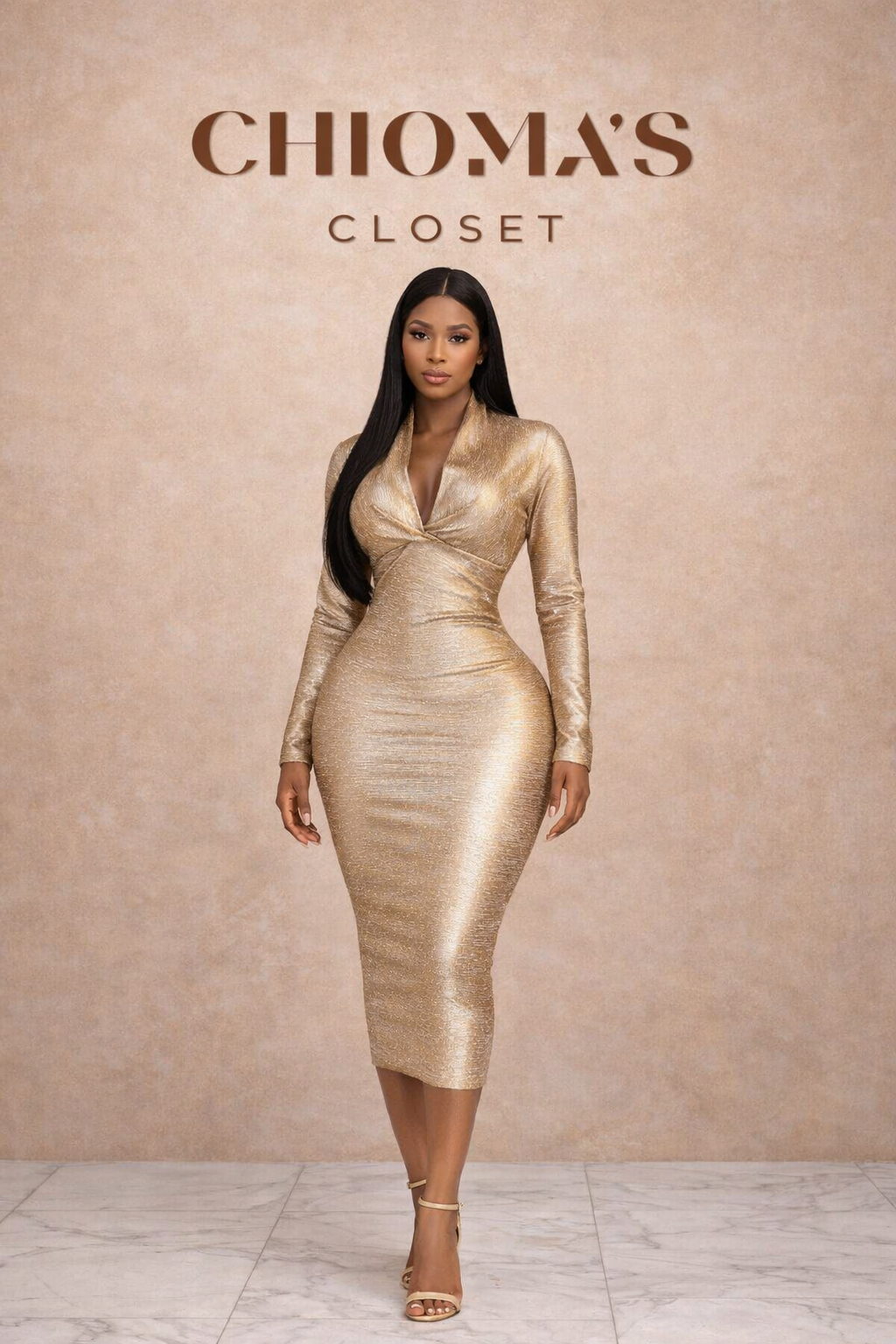 Gold V-neck Dress