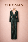 Green High Slit, Low V-neck Dress